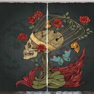 Skull & Snake Black Rose Curtain (2 panels)